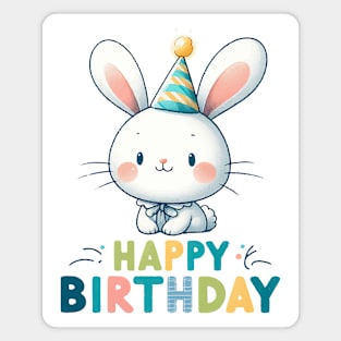 Kawaii Happy Birthday White Bunny Rabbit Party Magnet